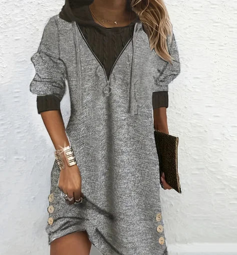 Amanda – Robe Sweat Patchwork pour Femme à Manches Longues