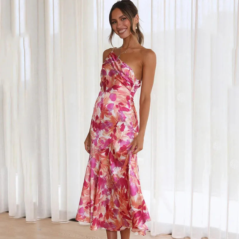 Robe midi à Bretelles et Dos Nu Imprimé Floral