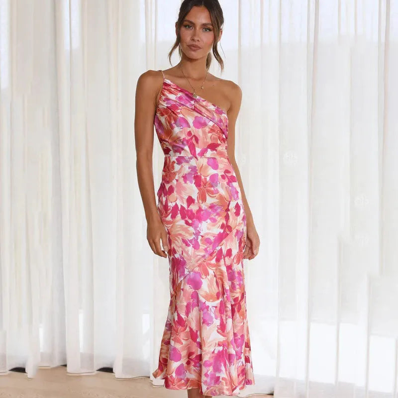 Robe midi à Bretelles et Dos Nu Imprimé Floral