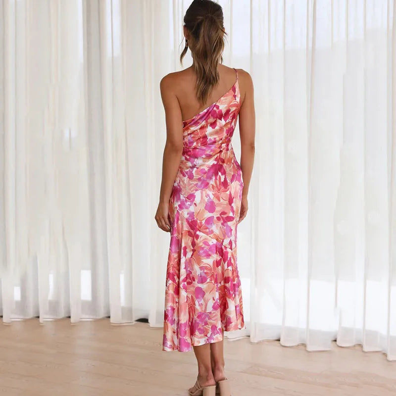Robe midi à Bretelles et Dos Nu Imprimé Floral