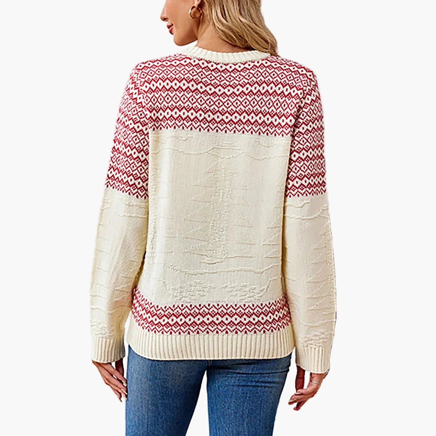 Pull de Noël Femme Motifs Scandinaves à Manches Longues Style Festif pour Hiver et Fêtes