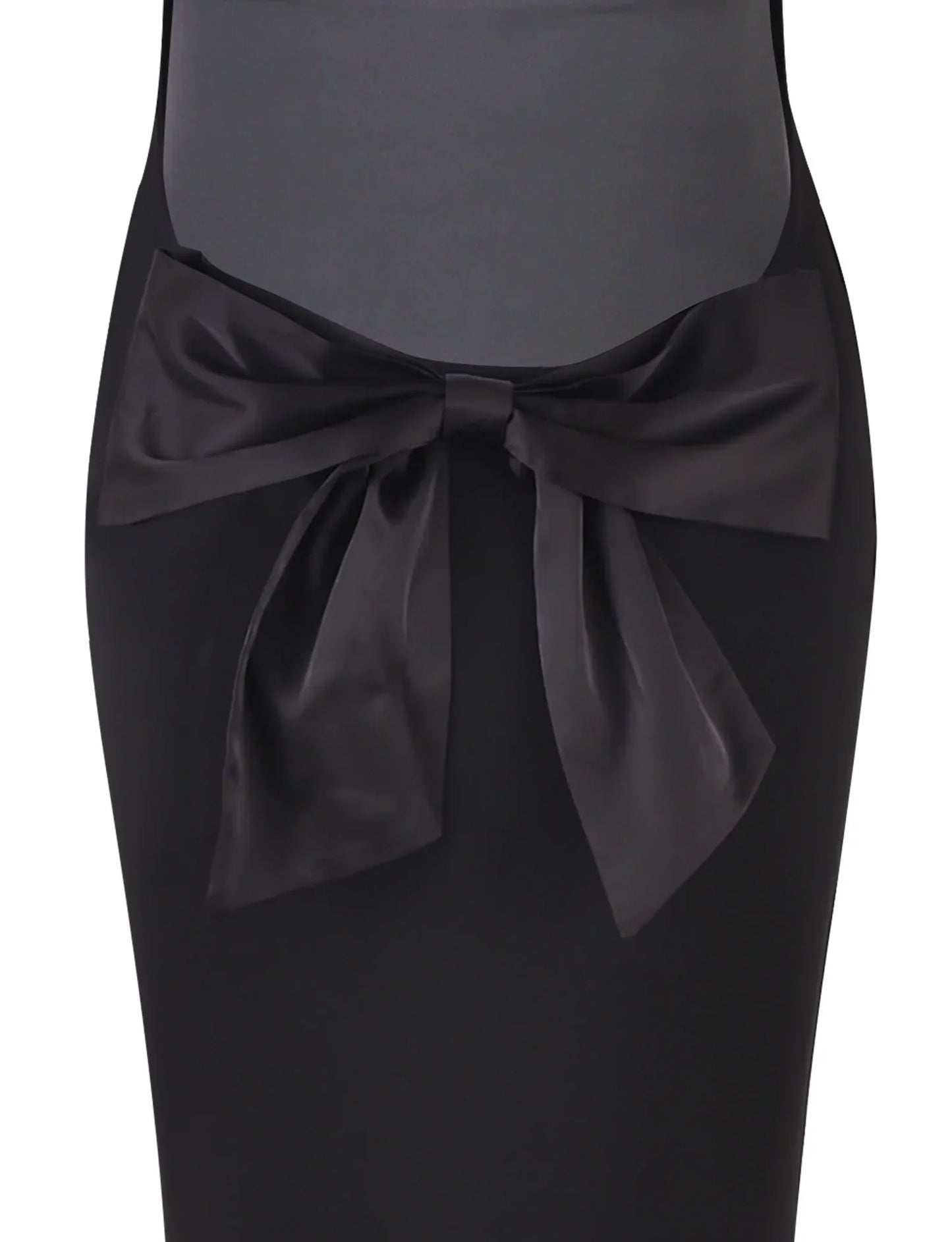 Kathleen – Robe longue en satin noir avec nœud
