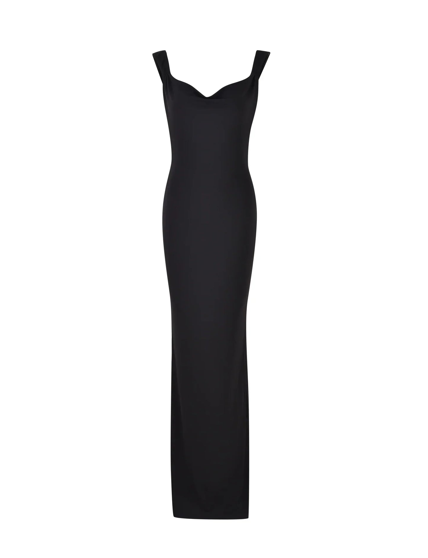 Kathleen – Robe longue en satin noir avec nœud