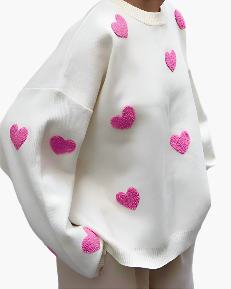 Sweat-shirt oversize femme style cocooning à motifs cœurs – Confort et tendance pour la maison ou la détente