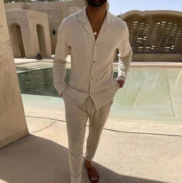Ensemble Décontracté Homme Style Moderne Chemise Manches Longues et Pantalon Slim pour Quotidien