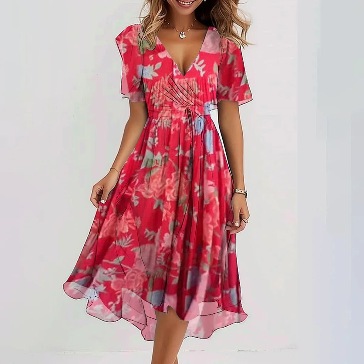 Juliet – Robe Élégante en Chiffon à Manches Courtes