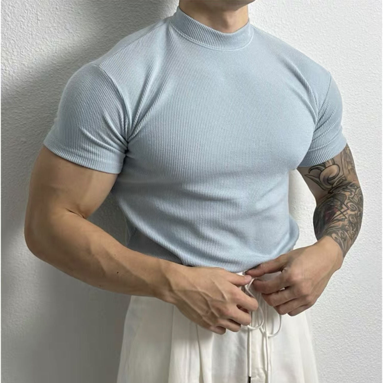 Ralph – T-shirt Stretch à Col Demi-Américain Uni