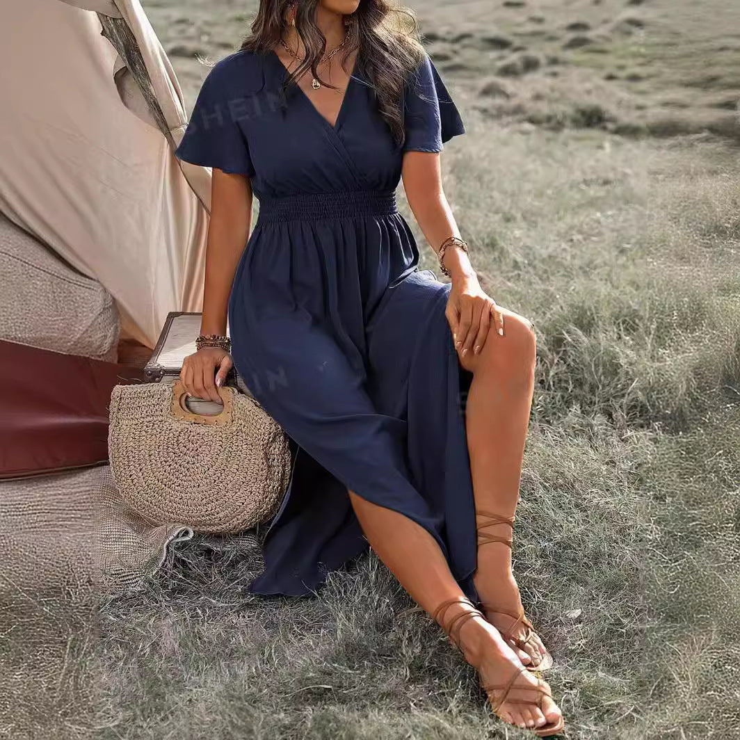 Danielle – Robe Longue avec Manches Cloche et Taille Élastique
