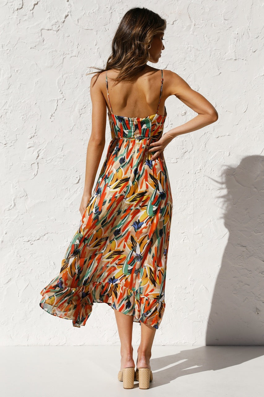 Natalie – Robe sans manches à volants imprimée