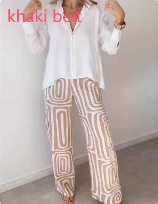 Megan – Ensemble Chemise à Manches Longues et Pantalon à Jambe Large Imprimé