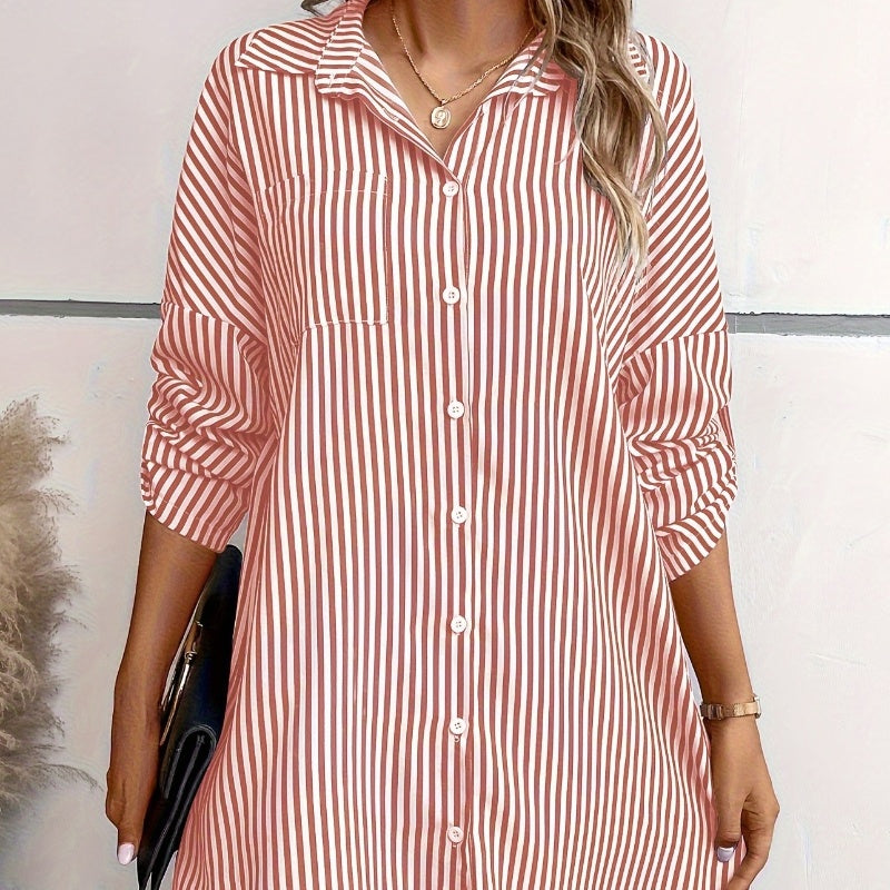 Kate – Robe Chemise Décontractée à Rayures avec Poches