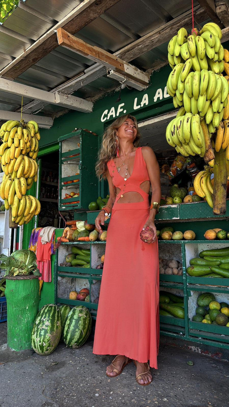 Jade – Robe Longue Dos Nu Imprimée pour Femme
