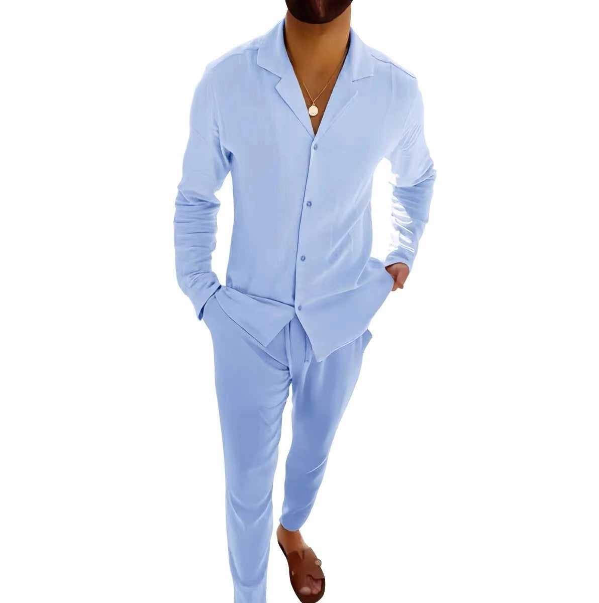 Ensemble Décontracté Homme Style Moderne Chemise Manches Longues et Pantalon Slim pour Quotidien