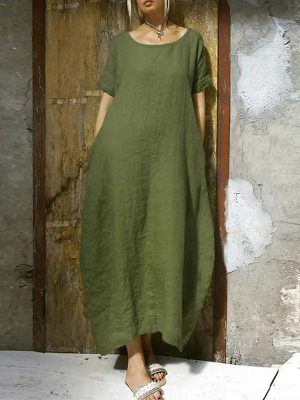 Amy – Robe courte en coton et à col rond et manches courtes