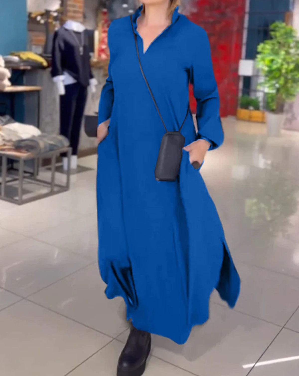 Deborah – Robe Longue Décontractée à Manches Longues et Col V