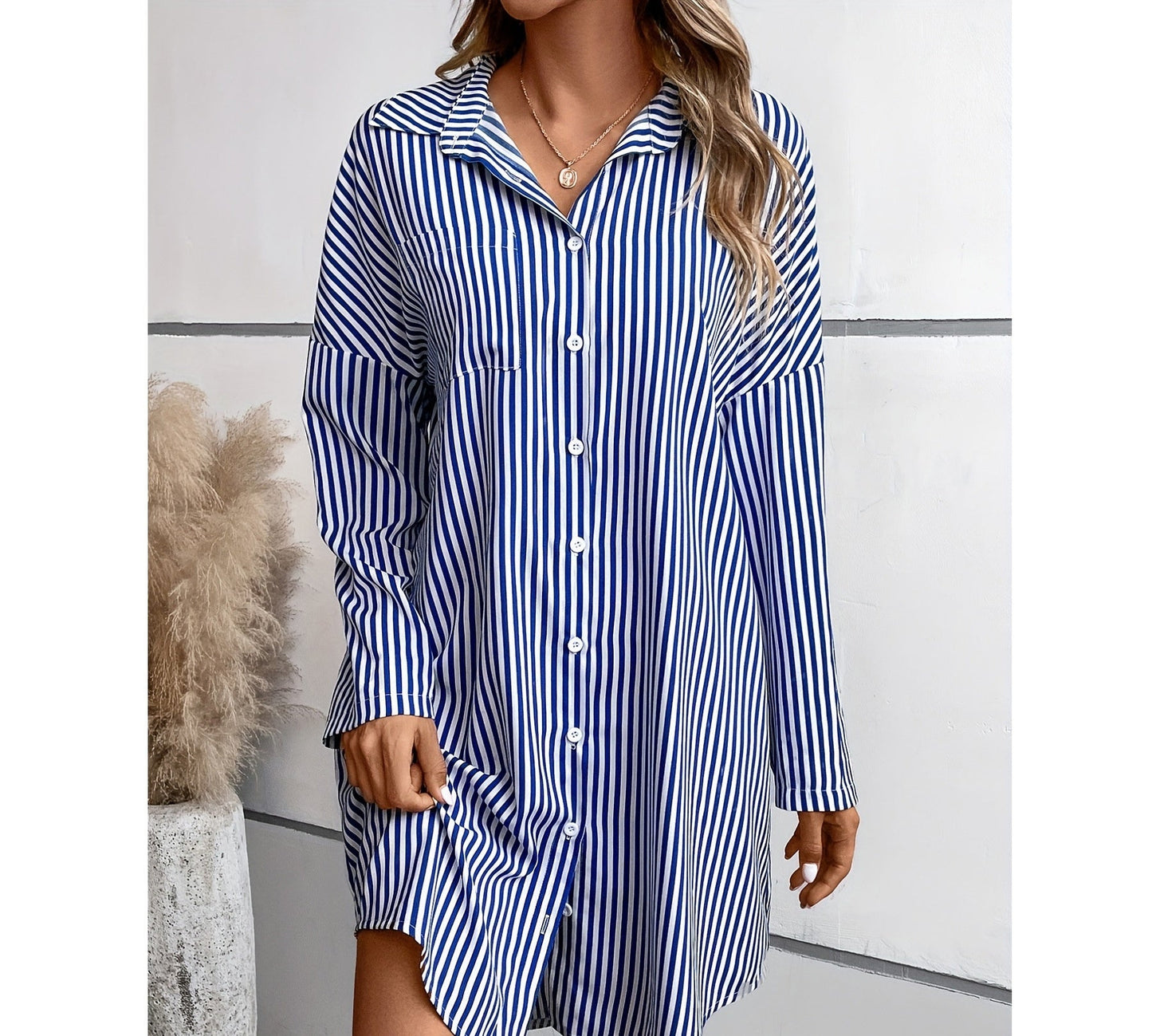 Kate – Robe Chemise Décontractée à Rayures avec Poches