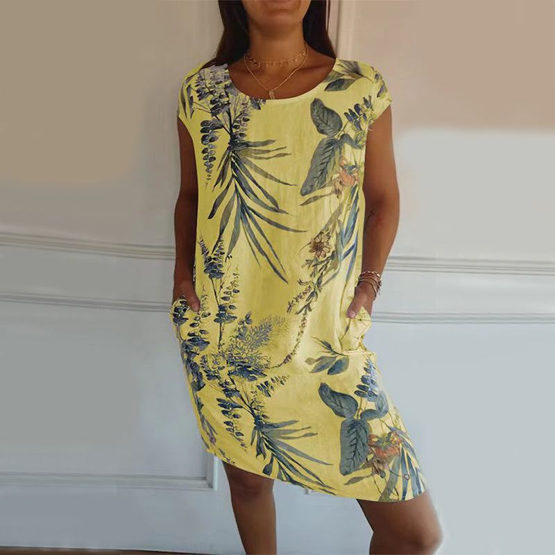 Betty – Robe Droite Imprimée Feuilles et Fleurs
