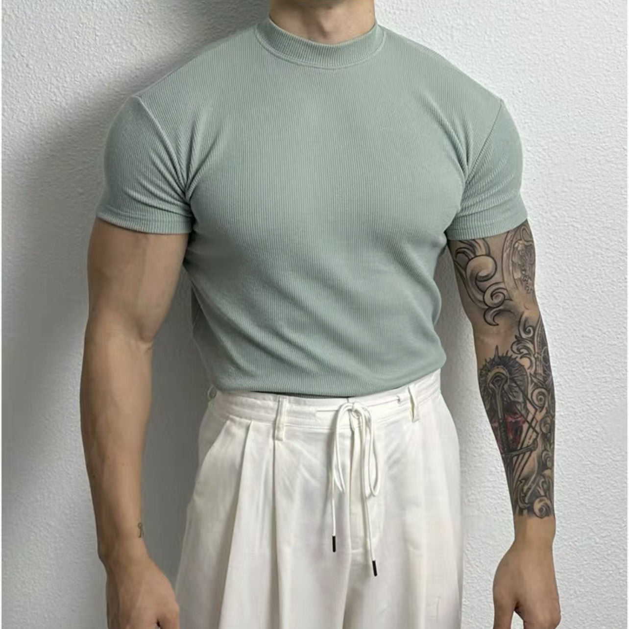 Ralph – T-shirt Stretch à Col Demi-Américain Uni