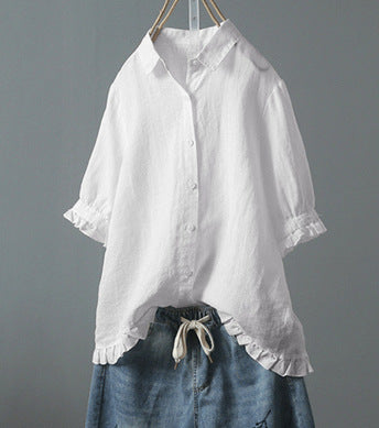 Jasmine – Chemise à Volants à Simple Boutonnage
