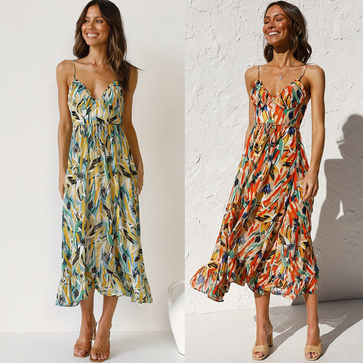 Natalie – Robe sans manches à volants imprimée