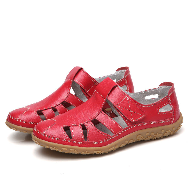 Sarah – Chaussures décontractées en cuir végan à velcro à semelle souple et rétro