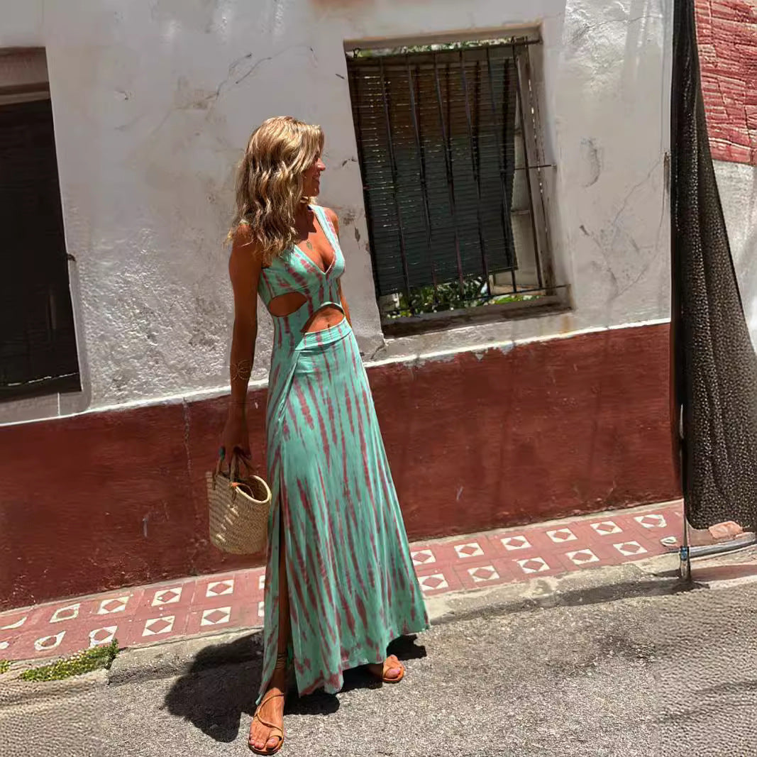 Jade – Robe Longue Dos Nu Imprimée pour Femme