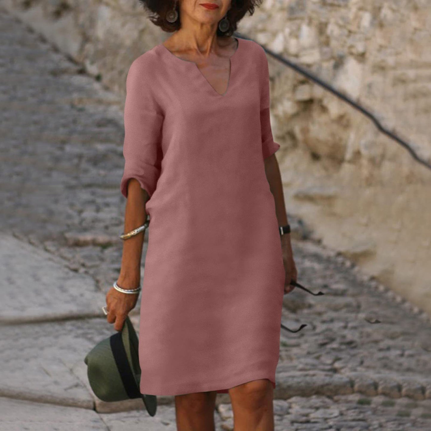 Imogen – Robe rétro en coton et lin à taille haute