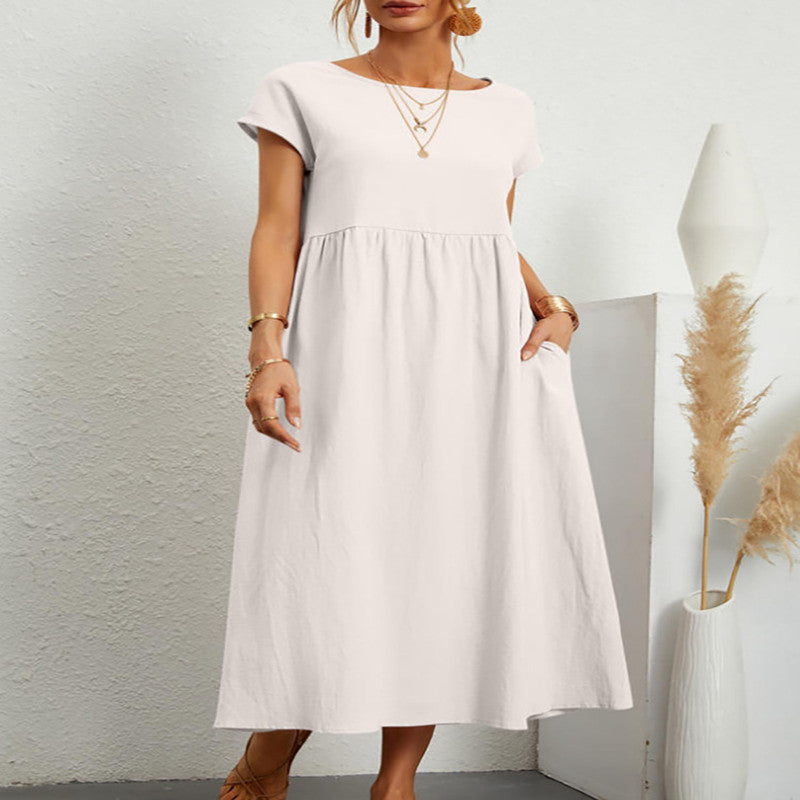 Patricia – Robe Longue Décontractée en Lin Coton avec Poches