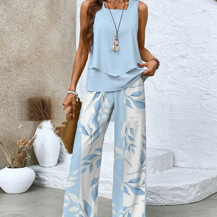 Lauren – Veste sans manches à double couche et pantalon droit ample