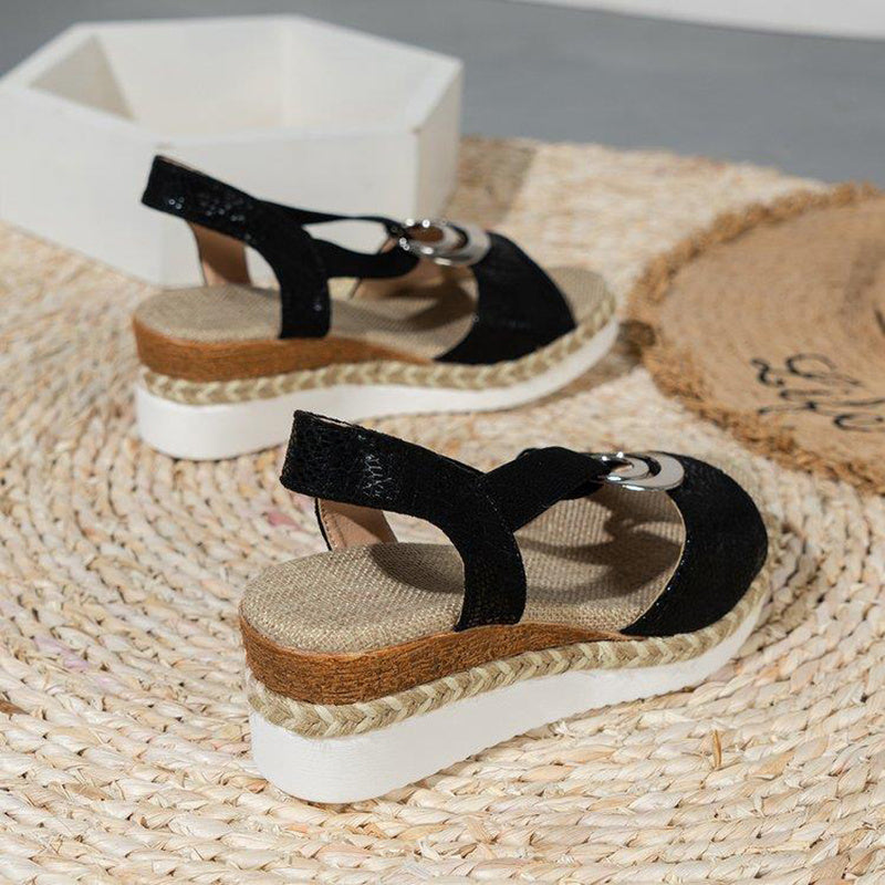 Joan – Sandales Compensées Serpentines à Bout Ouvert avec Design Cercle