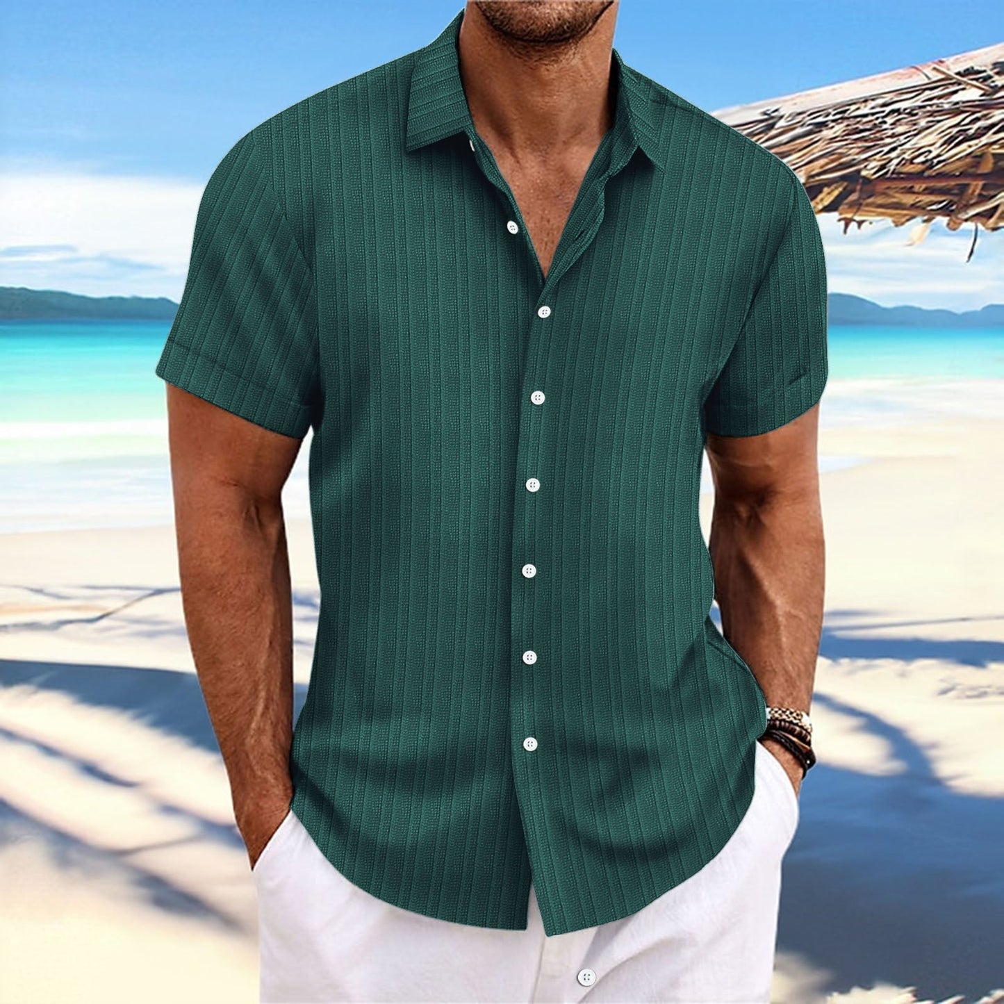 Dennis – Chemise décontractée à rayures en coton et lin