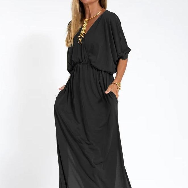 Kimberley – Robe Fendue à Taille Haute avec Col en V