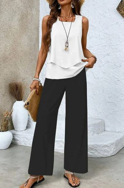 Lauren – Veste sans manches à double couche et pantalon droit ample