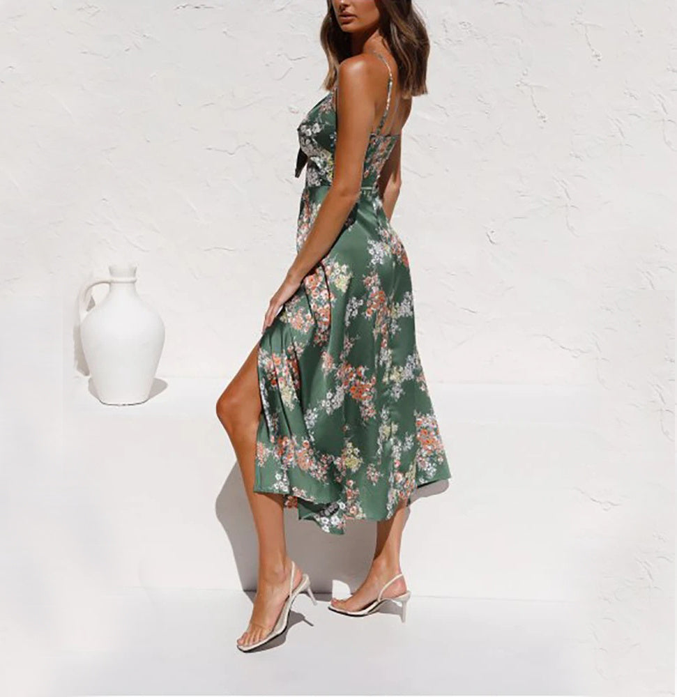 Lily – Robe à Bretelles Imprimée Fleur avec Noeud Creux