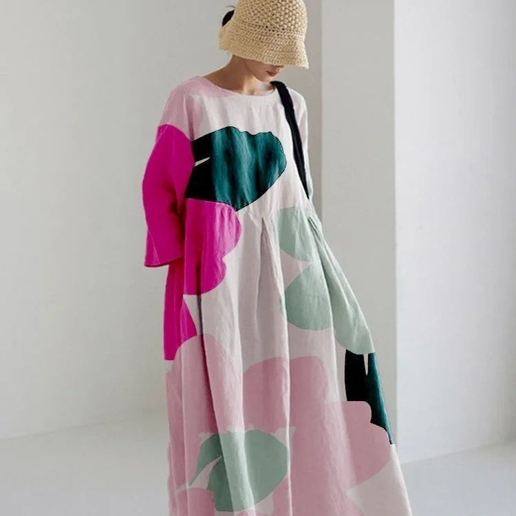 Sue – Robe de Mode Décontractée avec Impression 3D en Tissu Coton