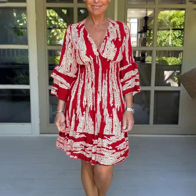Charlotte – Robe Midi à Imprimé Estival avec Manches Évasées