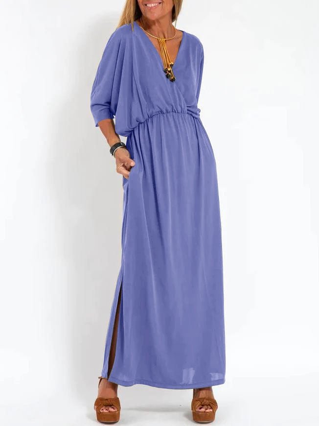 Kimberley – Robe Fendue à Taille Haute avec Col en V