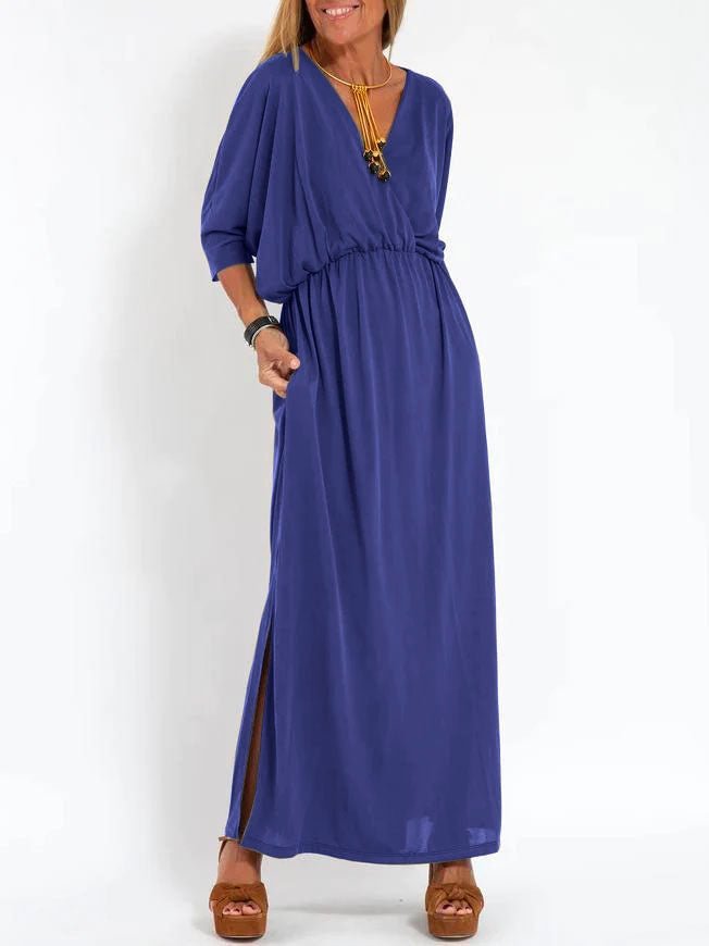 Kimberley – Robe Fendue à Taille Haute avec Col en V