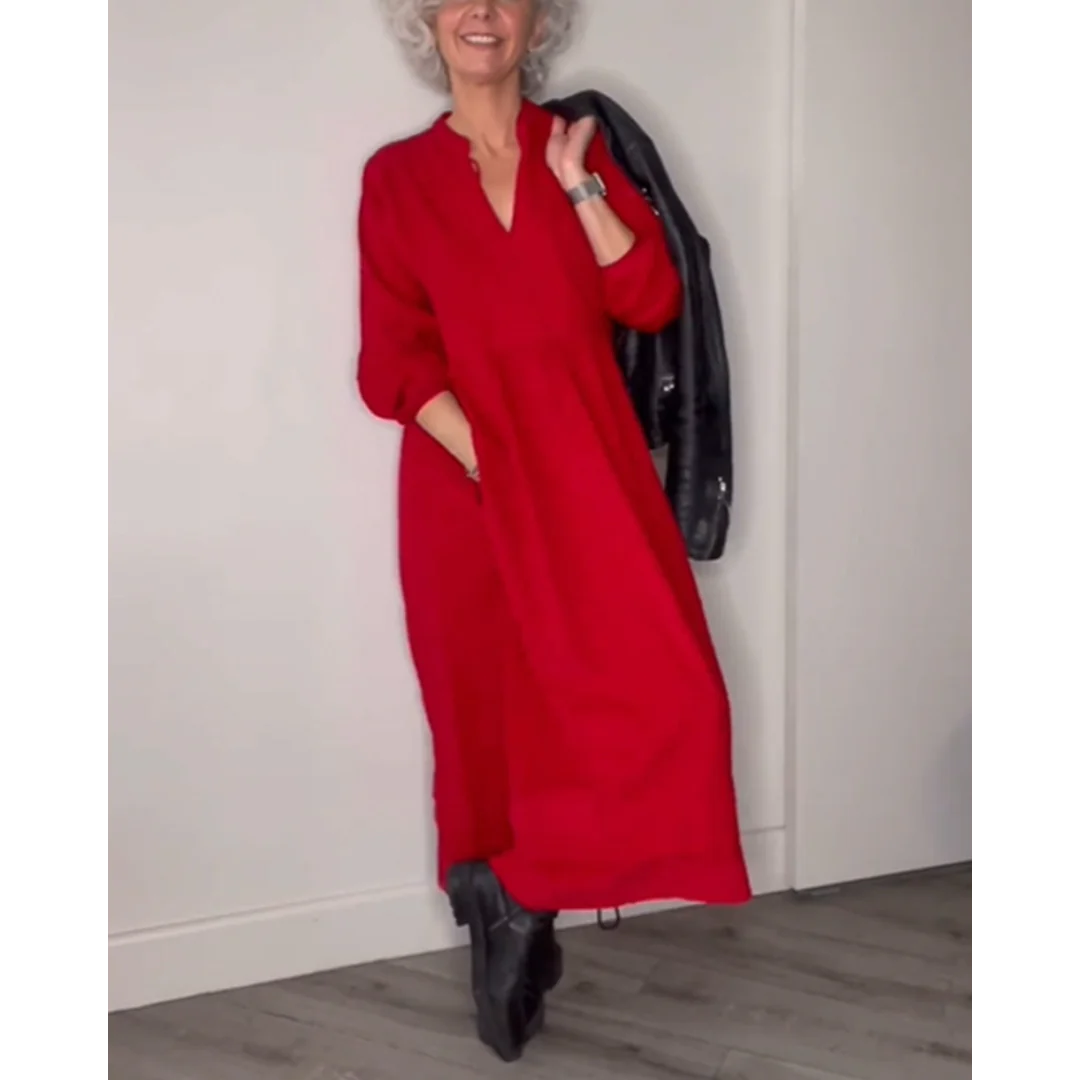 Robe Elégante avec Anneaux en V et Manches Longues