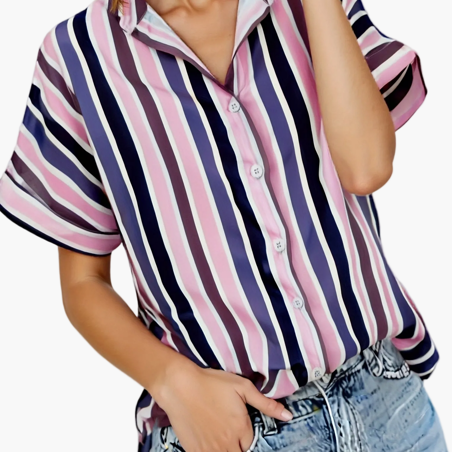 Camicia ampia a righe stile casual da donna - Moda estiva elegante