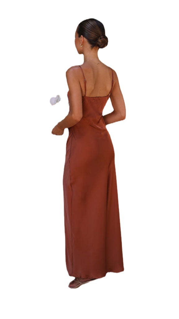 Robe longue élégante à bretelles pour femme – Style fendu chic pour occasions spéciales et été