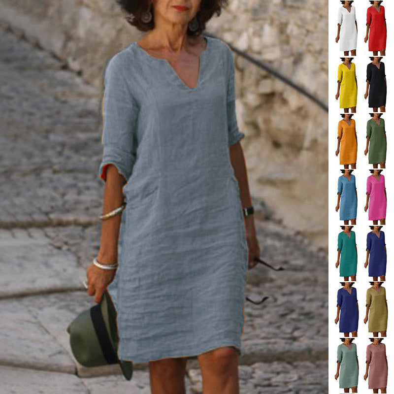 Imogen – Robe rétro en coton et lin à taille haute
