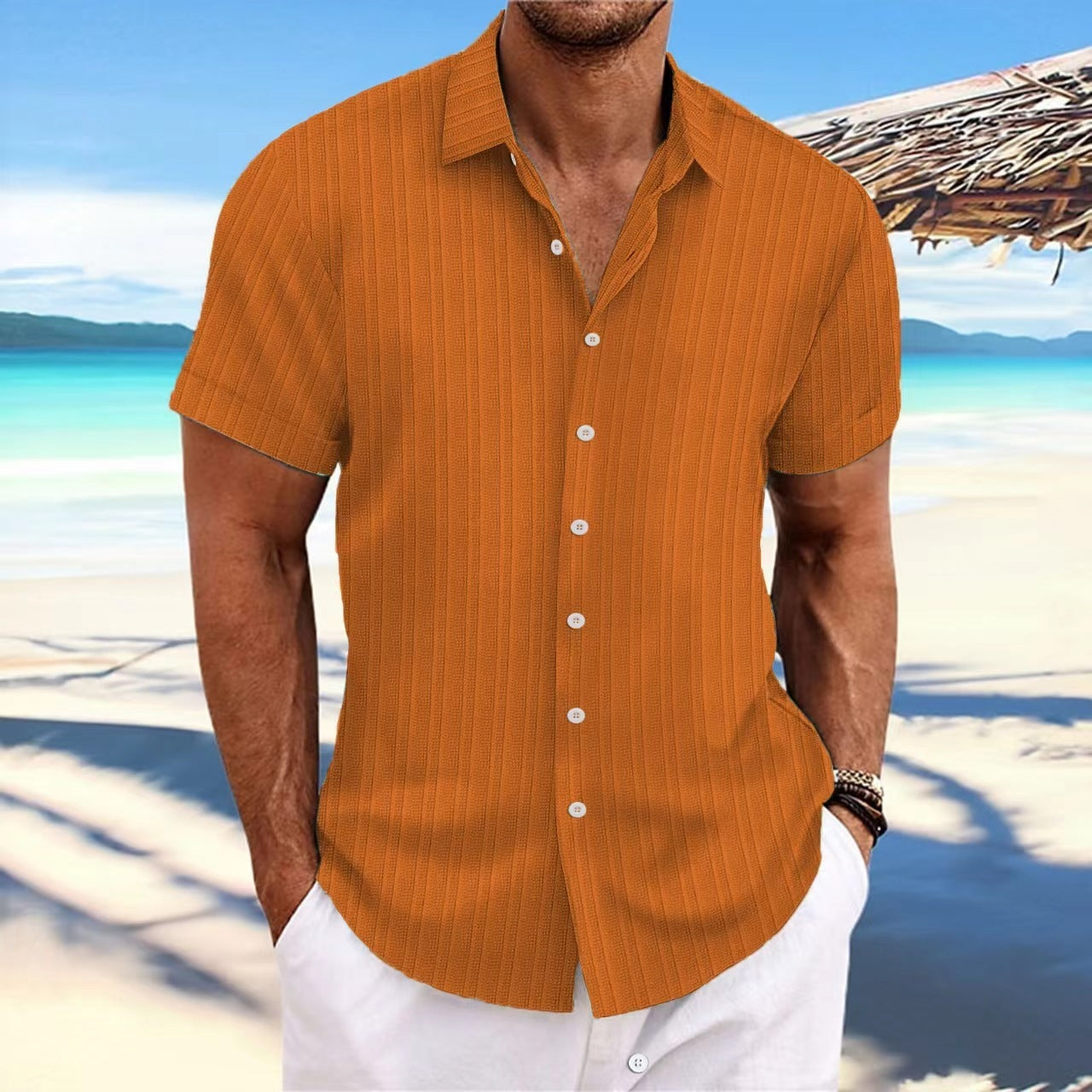 Dennis – Chemise décontractée à rayures en coton et lin