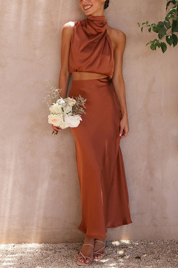 Stephanie – Ensemble Deux Pièces Satiné Multicolore Ajusté