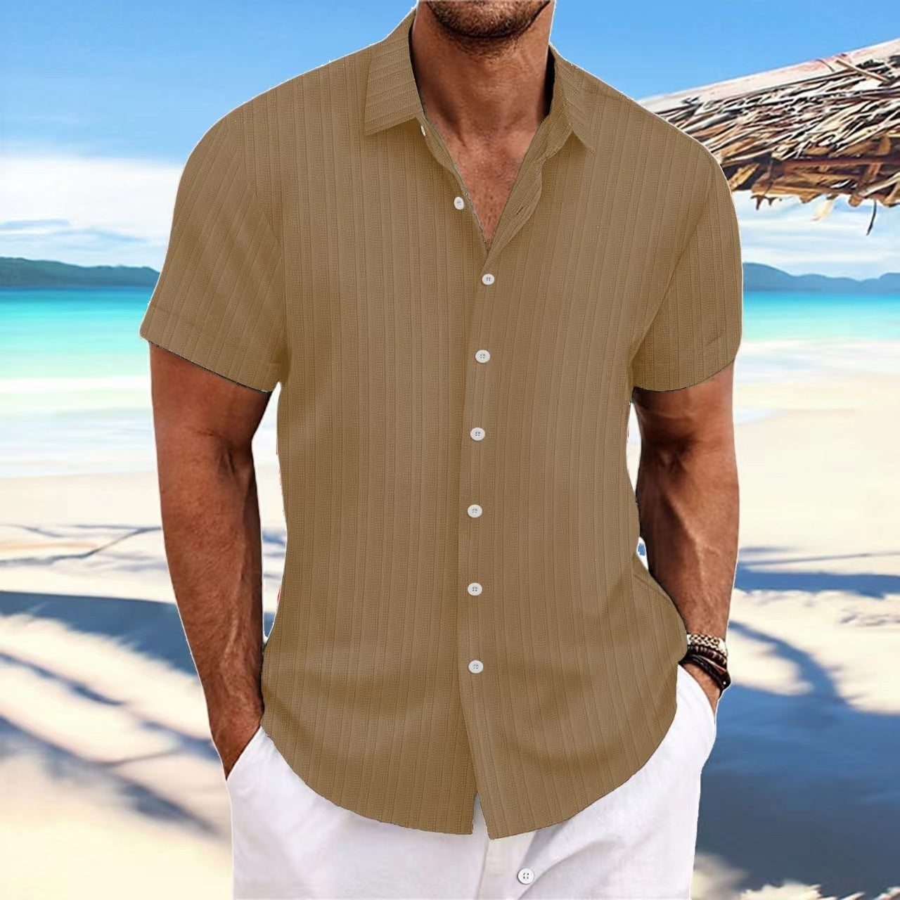 Dennis – Chemise décontractée à rayures en coton et lin