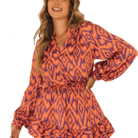Georgina – Robe à Imprimé avec Col Montant et Taille Élastique