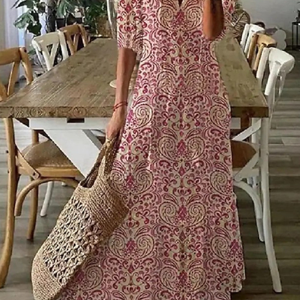 Jennifer – Robe Longue à Manches Moyennes Imprimée