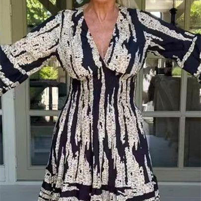 Charlotte – Robe Midi à Imprimé Estival avec Manches Évasées