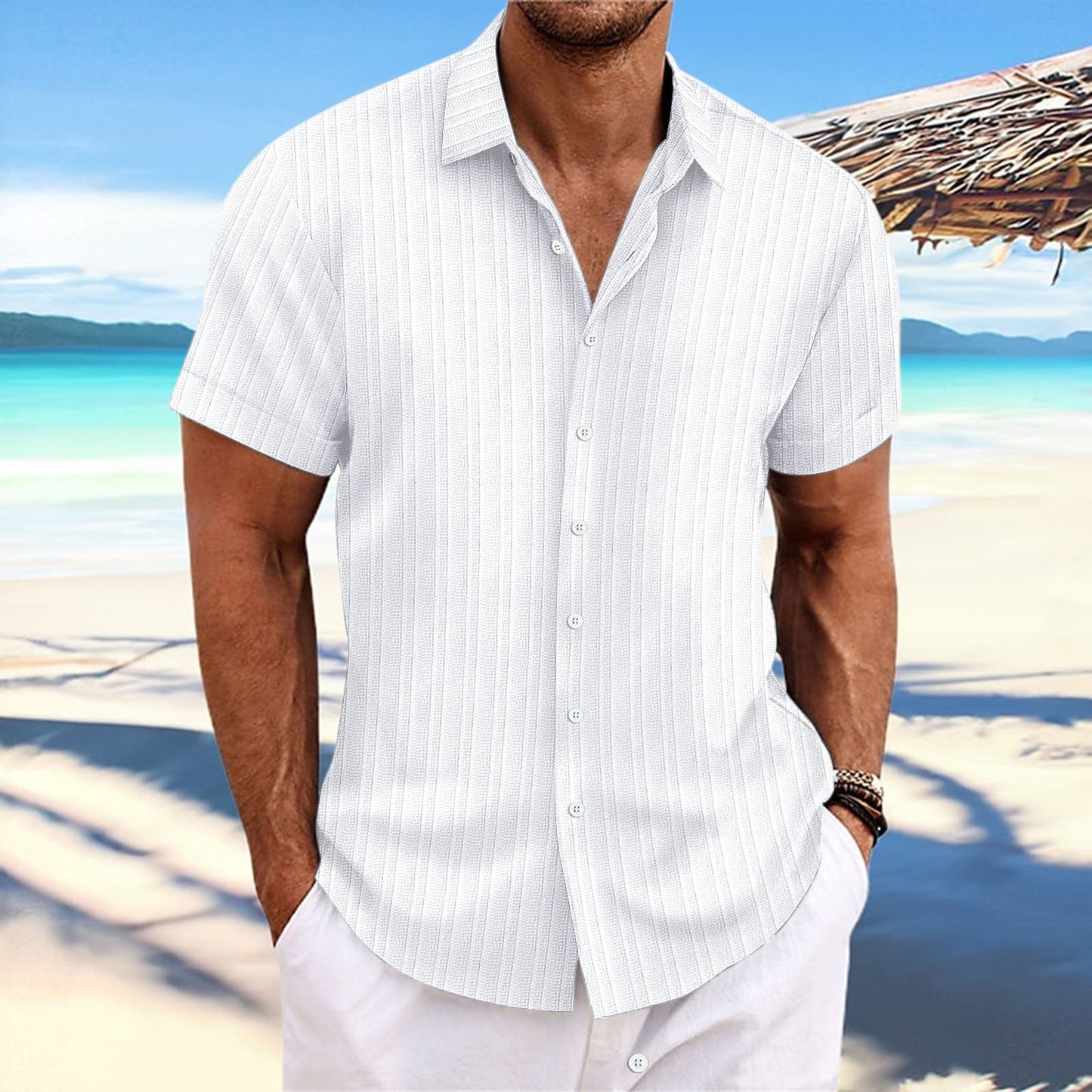 Dennis – Chemise décontractée à rayures en coton et lin