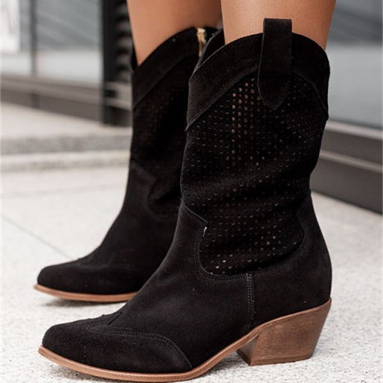 Amanda – Bottes pour femmes à talons moyens en daim brûlé